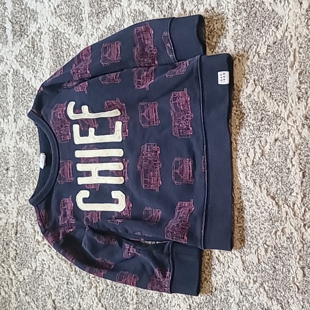 10 for $25 - baby GAP Boys 3T Blue "Chief" Sweatshirt with Firetrucks